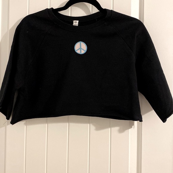 Nordstrom BP NWT Embroidered Peace Crew Neck Crop Sweatshirt Size Small - Picture 3 of 8
